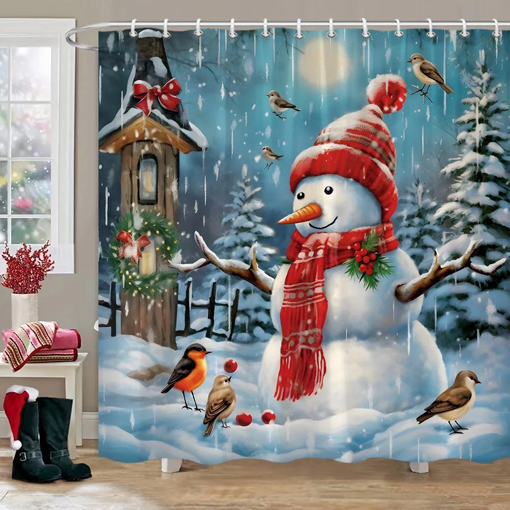 

Зимняя Рождественская Занавеска для Душа Красный Грузовик Снеговик Олень Заснеженный Фермерский Дом Занавеска для Ванной Моющаяся Полиэстеровая Ткань Декор для Ванной W90XH180cm
