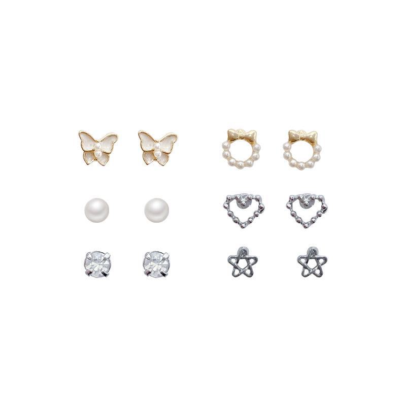 12-Piece Butterfly Pearl & Silver Earrings Set for Women and Students