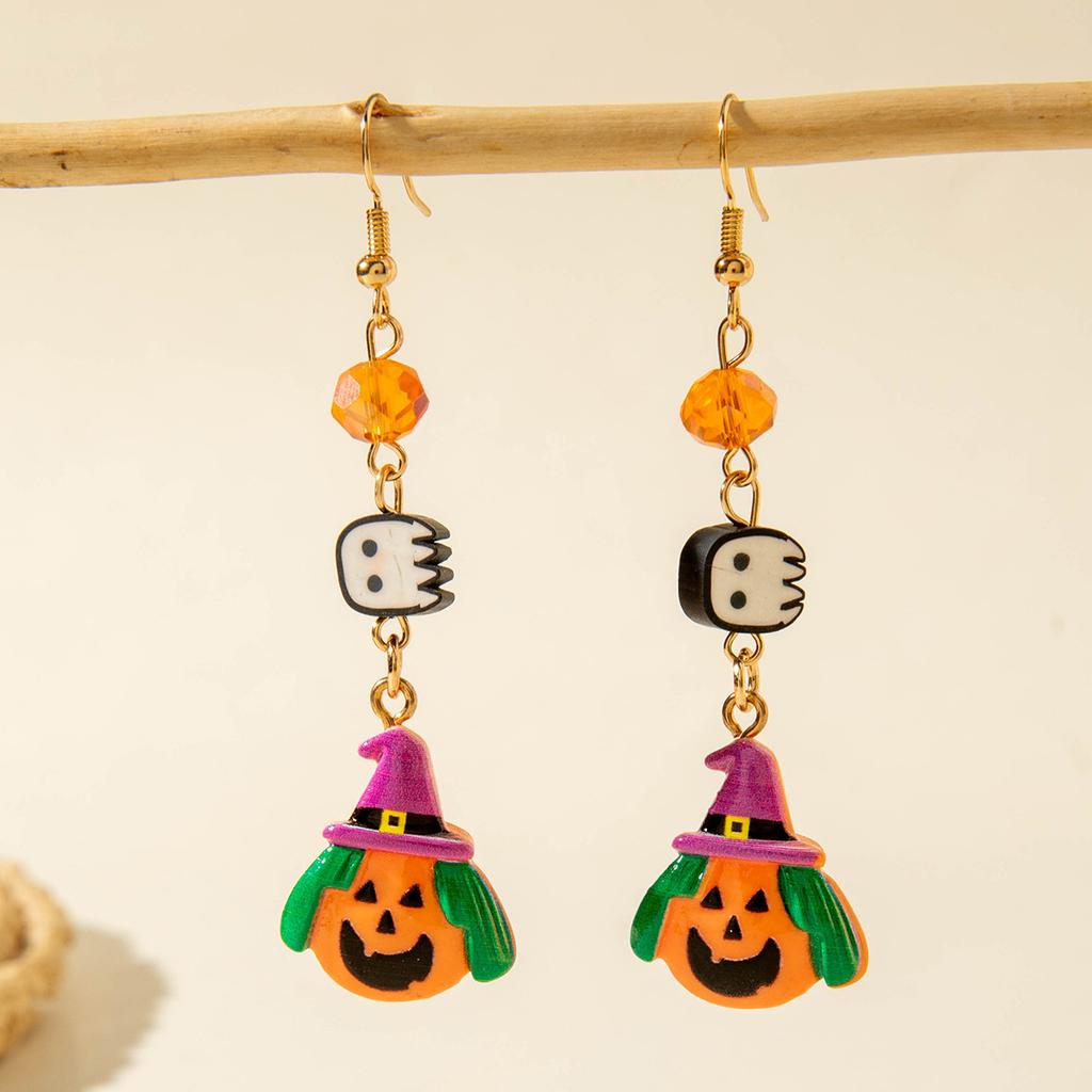 Ghost Halloween Carnival Night Ghost Head Doll Blood Eyes Bat Pumpkin Resin Funny Earrings