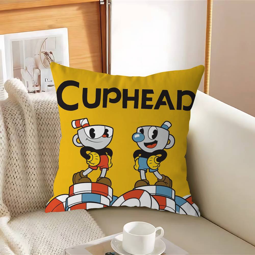 SÖT Tecknad C-CupheadS Kuddfodral Avtagbart Tvättbart Kuddfodral – Mjukt Linne för Alla Årstider