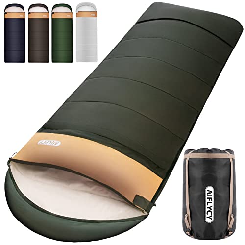 

AIFLYCY Envelope-Style Sleeping Bag, Lightweight, Winter/Summer Use [Double-Layered Insulation for the Feet and 230T Waterproof] All-Season, 1.8kg, 1.
