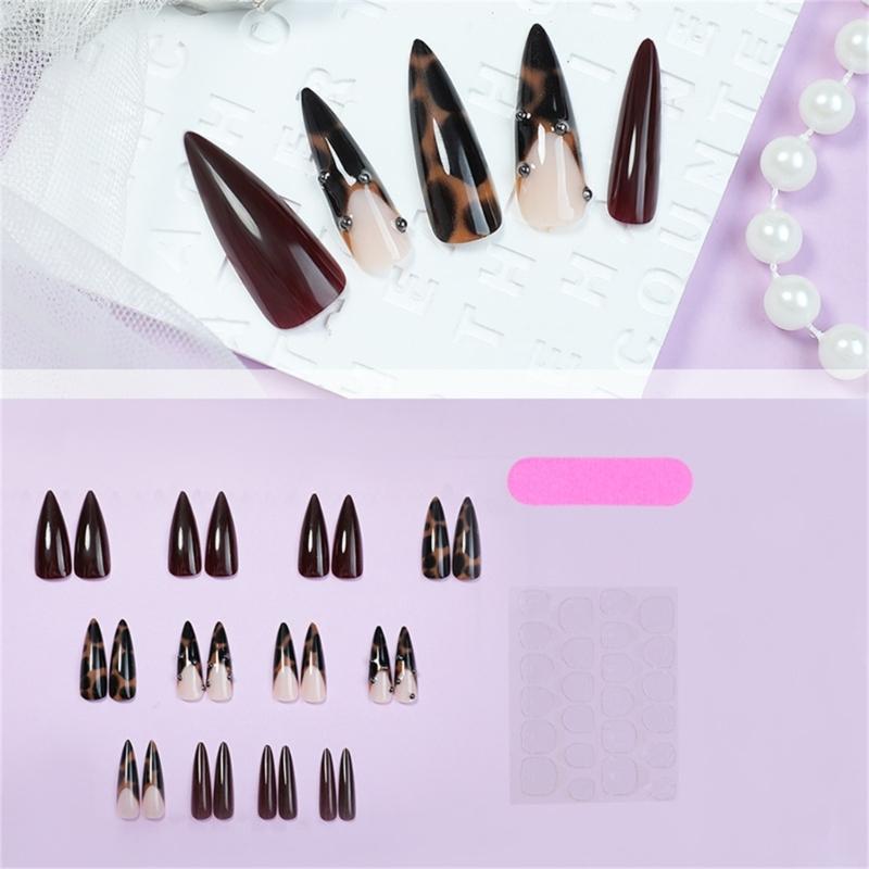 Mandel-Press-on-Nagel Leopard Falscher Nagel Aufkleber-Nagel in 12 Größen, 24 Stück Französische Nagelspitzen für DIY-Nagelkunst-Dekorationen