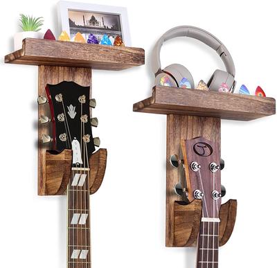 Pack Guitar Wall Hanger, Mount with Shelf, Hanger Pick Holder, Wooden Hanging Holder for Acoustic