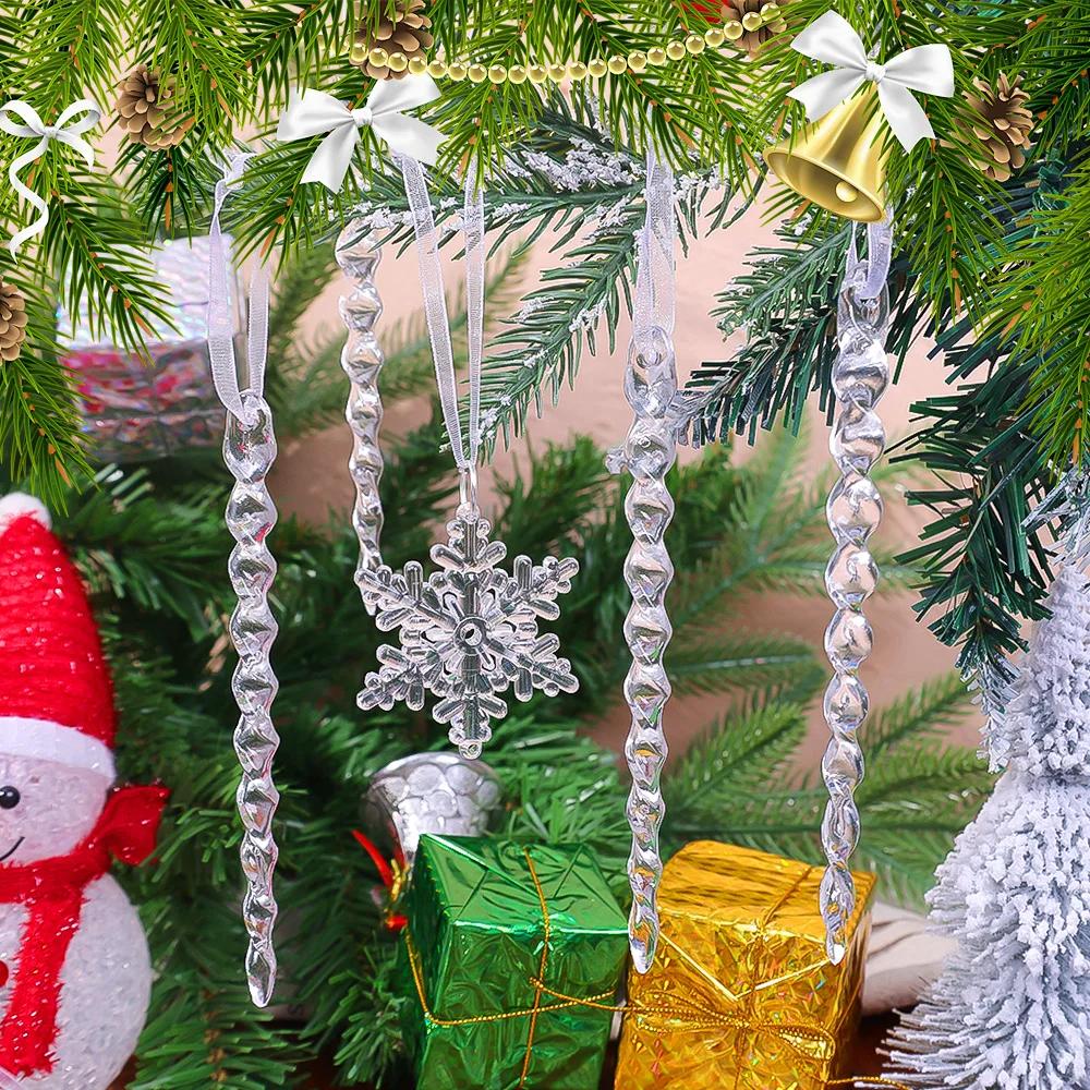 Clear Acrylic Snowflake Ornaments Christmas Tree Decorations Winter Wonderland Party Star Snowflake Deer Shaped Crystal Decor