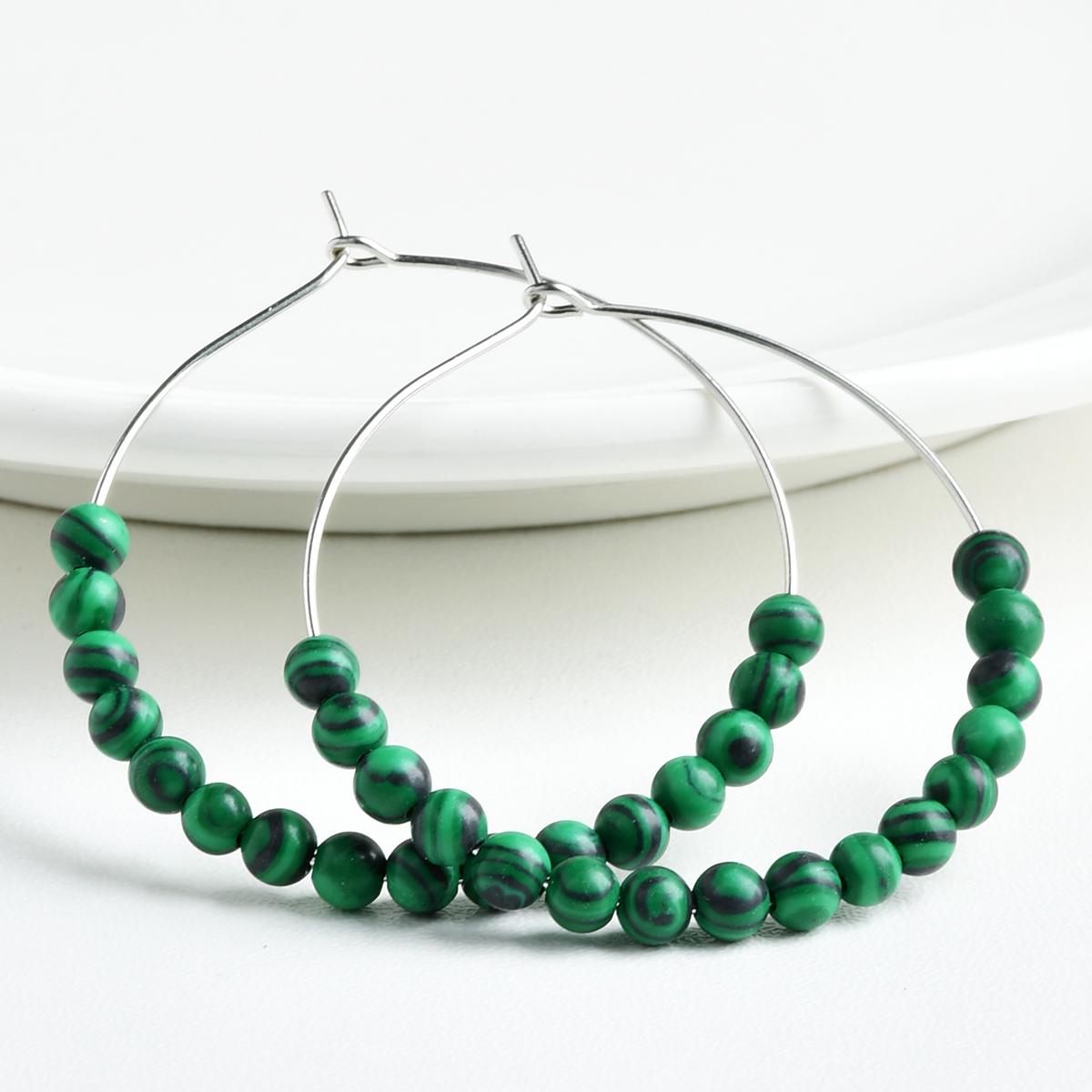 

Серьги-подвески из круглых бусин из натурального камня 4 мм, богемные женские, трендовые, летние, праздничные, ручной работы, с цирконом малахитовая зелень