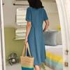 2025 Spring/Summer European and American Solid Color Loose High-Waisted Cotton Linen Dress.