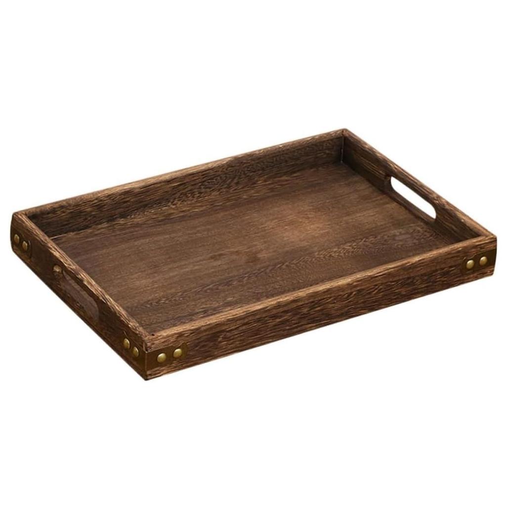 Siawadeky Wooden Tray with Handle, Natural Rectangular Plate, Tabletop Storage for Tea and Coffee, Large Capacity, Multifunctional Kitchen Tray for