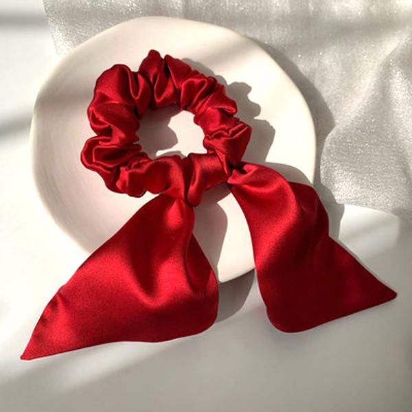 100% Pure Silk Bunny Ear Scrunchies Bow Bowknot Knotted Scrunchy Hair Bands Elastic Ties Ponytail Holder for Women,Girls 1 Piece