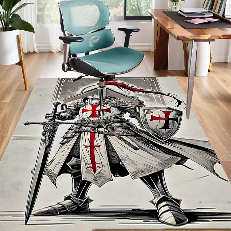 Kreuzritter Ritter Polyester Teppich, Weiche Indoor Matte für Bürostuhl, Wohnzimmer, Schreibtisch - Dekoratives Home Office Teppich Design