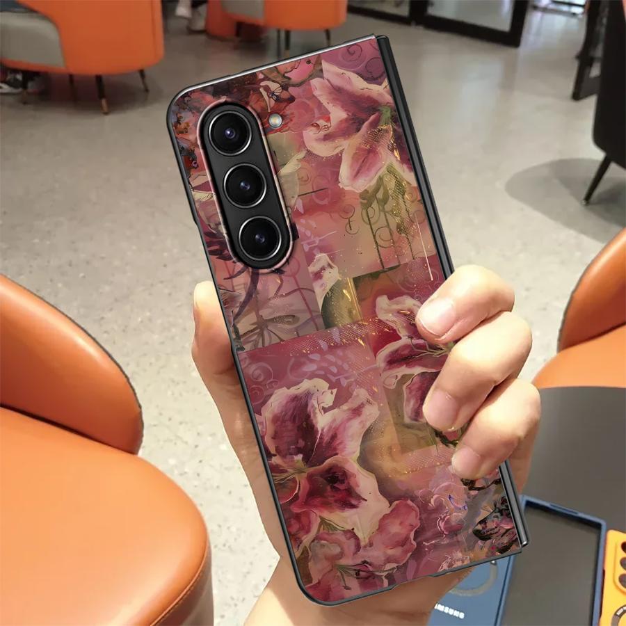 Back Phone Cover Case for Samsung Galaxy ZFold4 Z Fold 7 6 5 4 3 ZFold6 ZFold7 ZFold3 ZFold5 Lily Orchid Flower Print