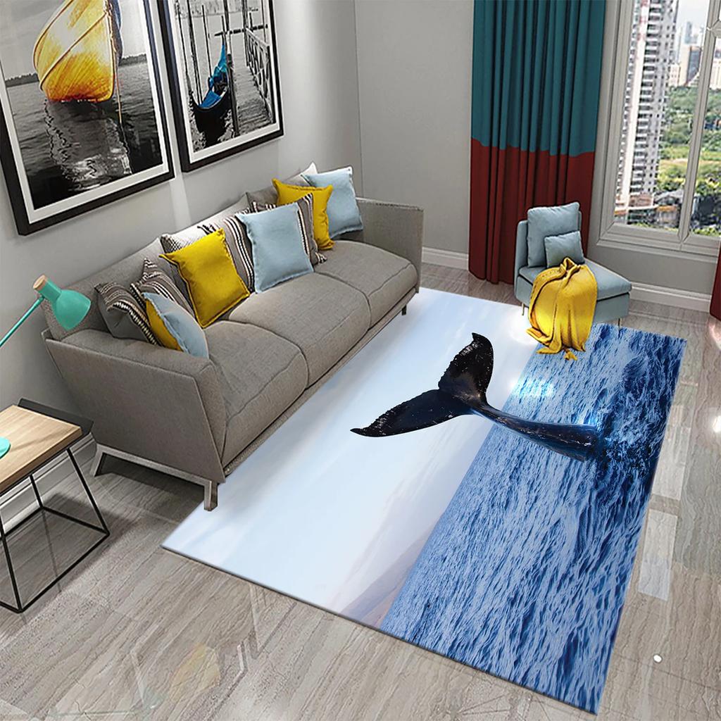 3D Cartoon Whale Carpet Large Rug for Living Room Bedroom Decor Floor Rugs Bathroom Kitchen Entrance Door Non-slip Mat Area Rug