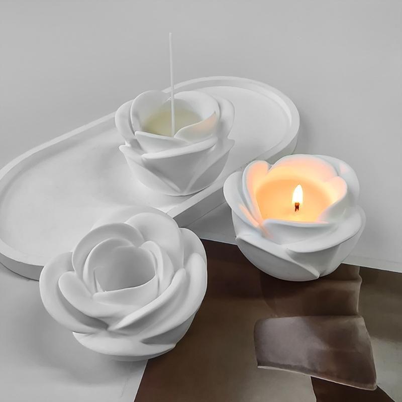 3D Candlestick Silicone Mold Rose Flower Candle Holder Molds Epoxy Resin Casting Mold for DIY Crafts Home Decorations
