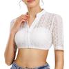 Women Lace Short Shirt Stand Collar Button Front Vintage Style Tops See-through Lace Oktoberfest