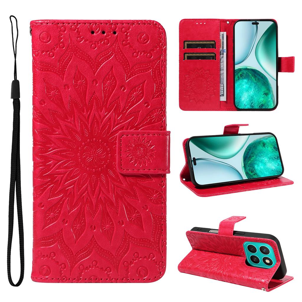 For Honor X8c 4G Phone Case Sunflower Imprinted Leather Wallet Stand Cover with Strap