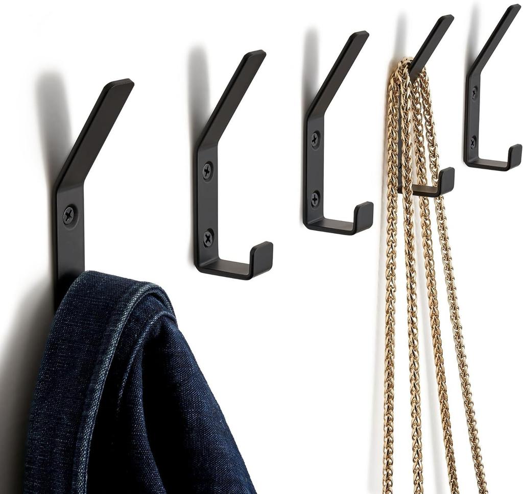 Cross-border Black Stainless Steel Row Hook Door Hook Sticky Hook 6 Hooks 6 Rows of Clothes Hooks