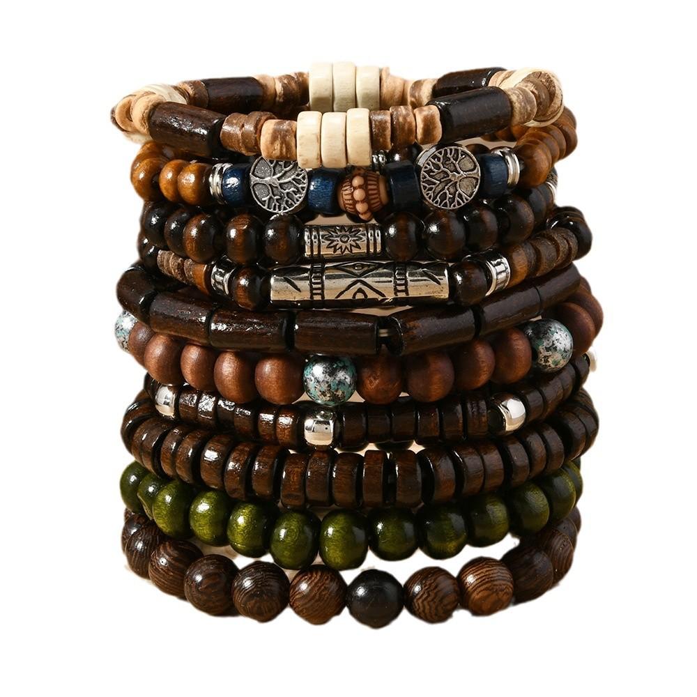 Bohemian Coconut Shell Wood Bead Beaded Elastic Line Men's Bracelet Bracelet