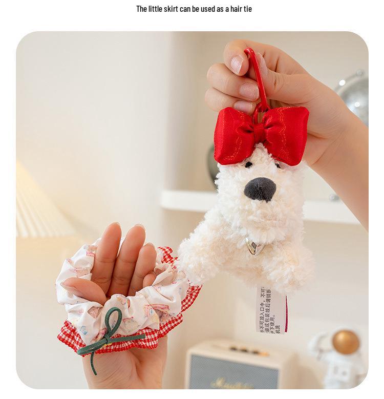 Trendy West Highland Terrier Skirt & Keychain: Small Dog Plush Doll Bag Charm Gift