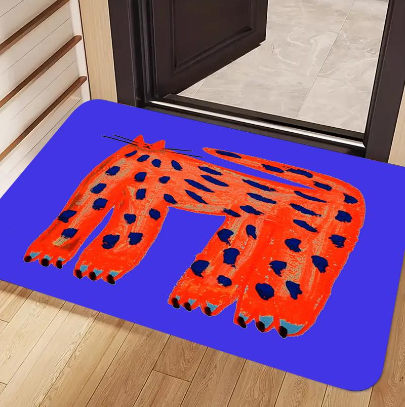 

Colorful Abstract Tiger Leopard Area Rug Modern Bold Striped Spot Print Decorative Entryway Door Mat for Hallway Non Slip Soft 40x60cm