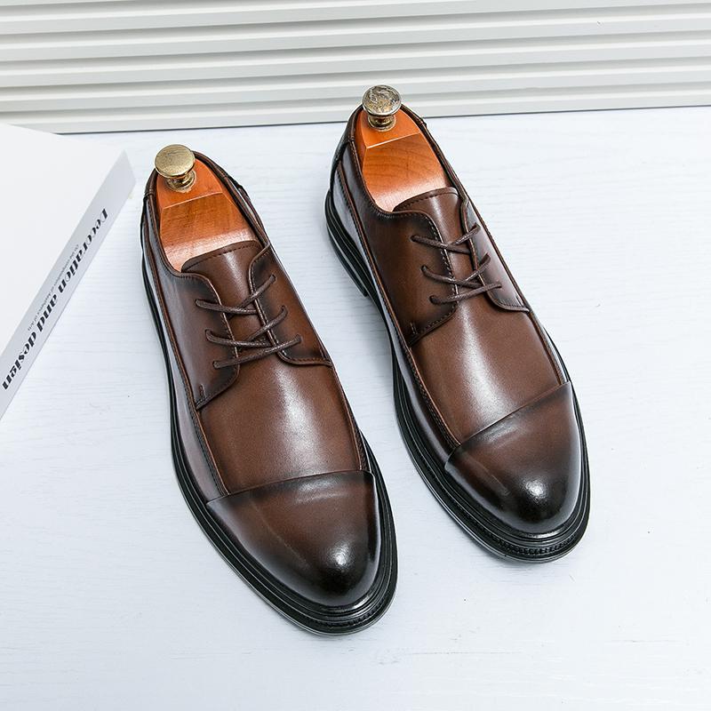 Fashionable Trendy Men's Spring Comfortable Lace Up Leather Shoes Brand Men's Refreshing and Breathable Gentleman Leather Shoes