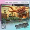 HYBXAXC Vintage Deep Sea Monster Extended Desk Mat Ocean Sea Monster Pattern Gaming MousePad Thick Lockedge Keyboard Mat
