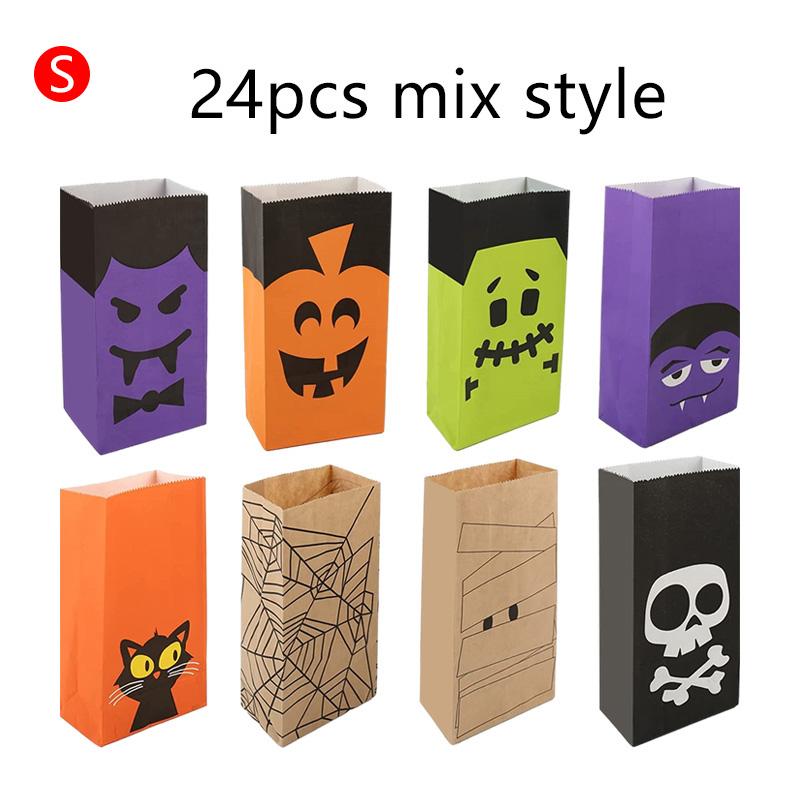 8/16/24pcs Flat Mouth Kraft Paper Bag Halloween Gift Packaging Storage Pumpkin Skull Party Gathering Candy Storage Bag TMZ