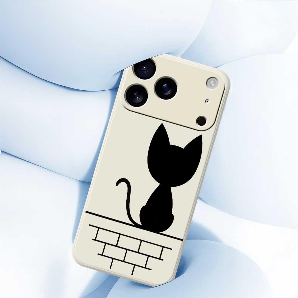 For iPhone 17 Pro Max Case Black Cat On the Wall Pattern Printing Straight Edge TPU Phone Back Cover