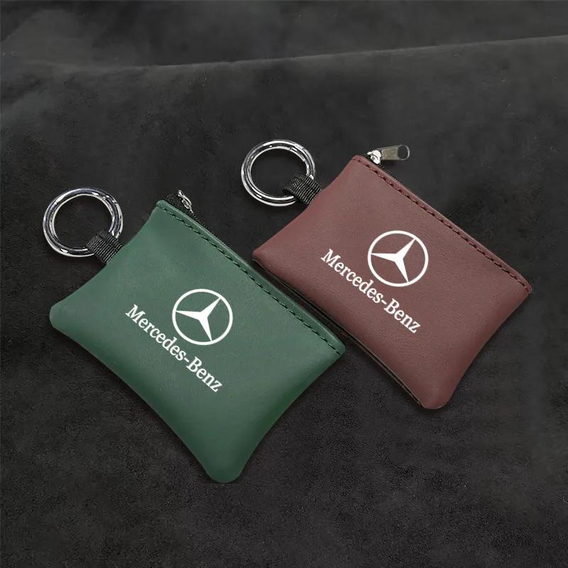 GLC GLB Car Leather Key Wallet Card Bag Emblem Keychain Pouch For Mercedes Benz AMG W203 W206 W220 W205 W211 W212 W201 W210 W10