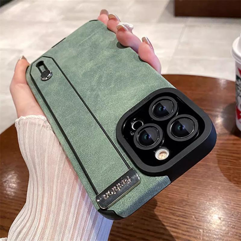 Luxury Suede Fur Leather Wrist Strap Holder Soft Phone Case For iPhone 16 15 11 12 13 14 Pro Max 16 Plus Shockproof Bumper Cover