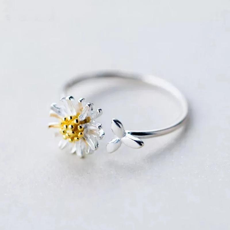 Huitan Sweet Yellow Daisy Flower Opening Ring Fresh Style Gorgeous Finger Accessories for Party Versatile Daily Wearable Jewelry