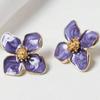 925 Silver Hibiscus Red Flower Stud Earrings - Retro Hong Kong Style with Three-Dimensional Drip Glaze Design