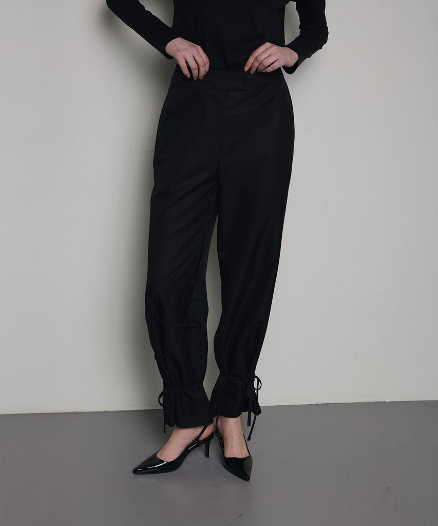 Uboa Black Silk Wool Asymmetrical Strap Pants