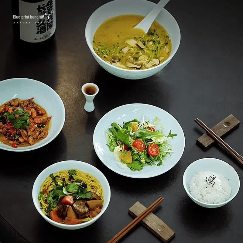 Jingdezhen Shadow Green Carved Ceramic Dinnerware Set