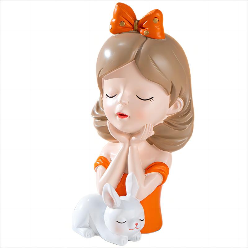 Face Pose Statue Cute Bunny Girl Statue Crafts Sculpture Yoga Pose Home Office Gift Decoration, Suitable As a Birthday Gift