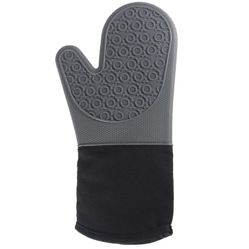 Long Cotton Waterproof Heat Resistant Non-Slip Silicone Kitchen Gloves for Baking, Barbecue and Cooking, Oven Mitt for Bbq