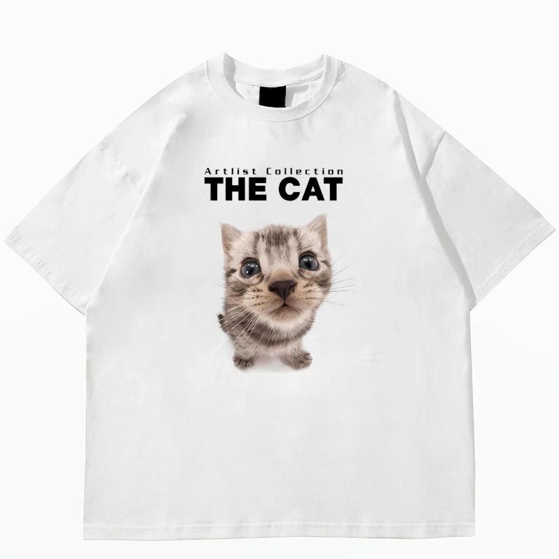 Top Style Noble Cat Love Music T-shirt Cute Cat Print Short Sleeve T-shirt Men's Harajuku Fashion Couple Loose Street Style Y2K