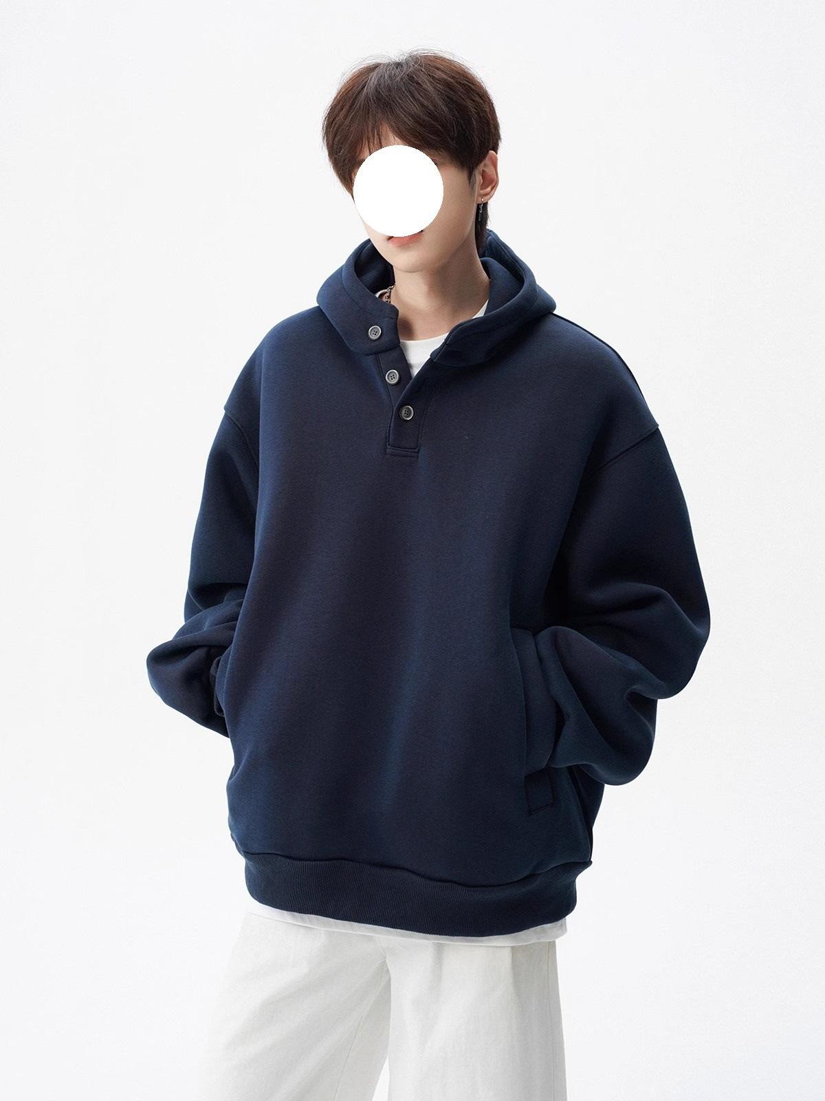 

American turtleneck button-up hooded sweater men s autumn and winter new trendy brand loose niche design couple casual jacket 3XL Темно-синій