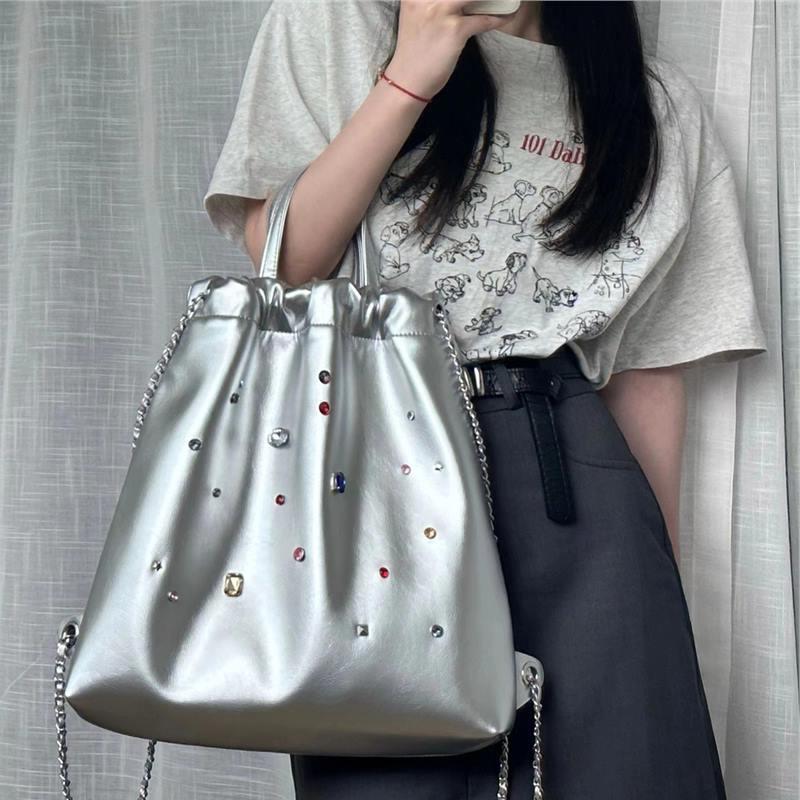 

Рюкзак Niche Silver Jewel Stone, простой, для студентов колледжа, для компьютера, для поездок на работу и отдыха, большой емкости серебряный