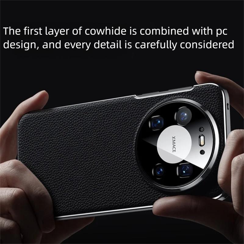Luxuriöse Schutzhülle aus vollnarbigem Echtleder für Huawei Mate 80 Pro Max RS mit Aussparung für die Kameralinse, klassisches Litschi-Design