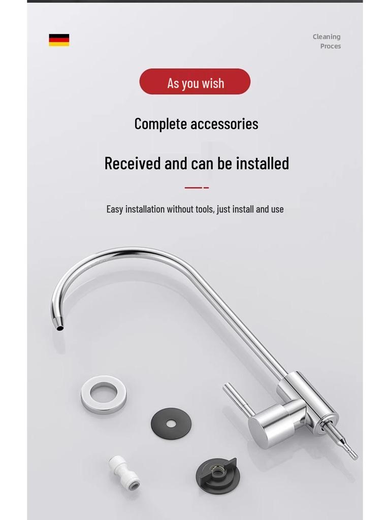 1/2 Inch Gooseneck Kitchen Faucet with Water Purifier - 304 Stainless Steel, Single Cold