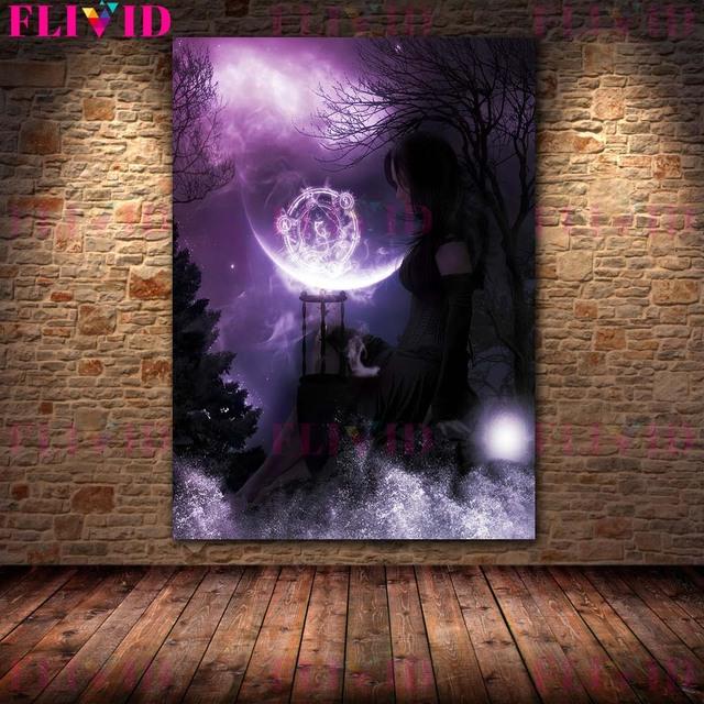 The Temptation of Witches Retro Mural Art Oil Painting "Witch's Heart" Night Poster