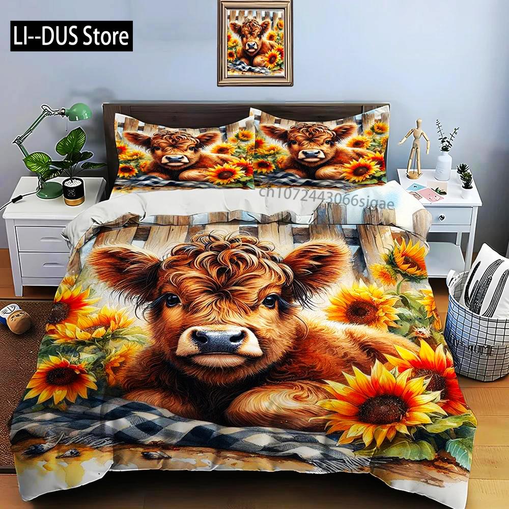 Highland Cattle Print Bedding Set Cute North American Duvet Cover 1 Duvet Cover 2 Pillowcases Adult And Kids Bedding Set Luxury