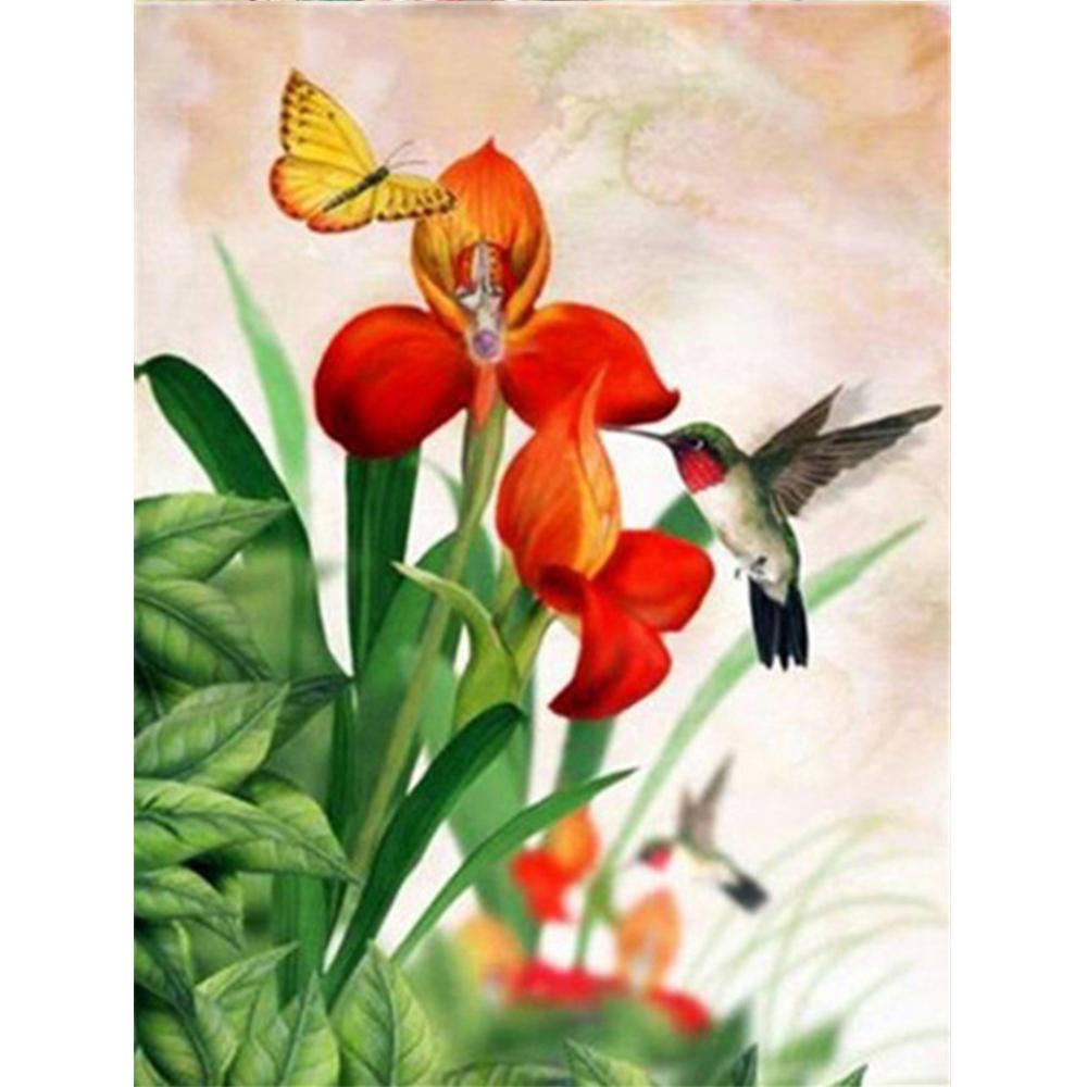 Vollquadratischer runder Bohrer Diamantmalerei Vogel Tier Strass Kit 5D Diamant Stickerei Blume Bastelset Dekor für Zuhause