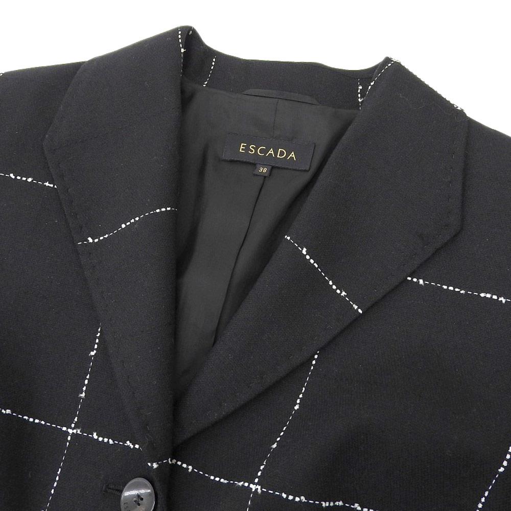 Escada 5014339 Wool Windowpane Jacket 38 blackUsed