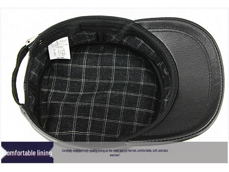 Men's Genuine Leather Flat Cap - Autumn/Winter Baseball Style for Middle-aged & Elderly