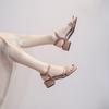 Fashion Narrow Band Med-high Heels Summer Shoes Woman Chunky Heel Crystal Sandals Ankle Strap Suede Leather Sandalias Mujer 2025