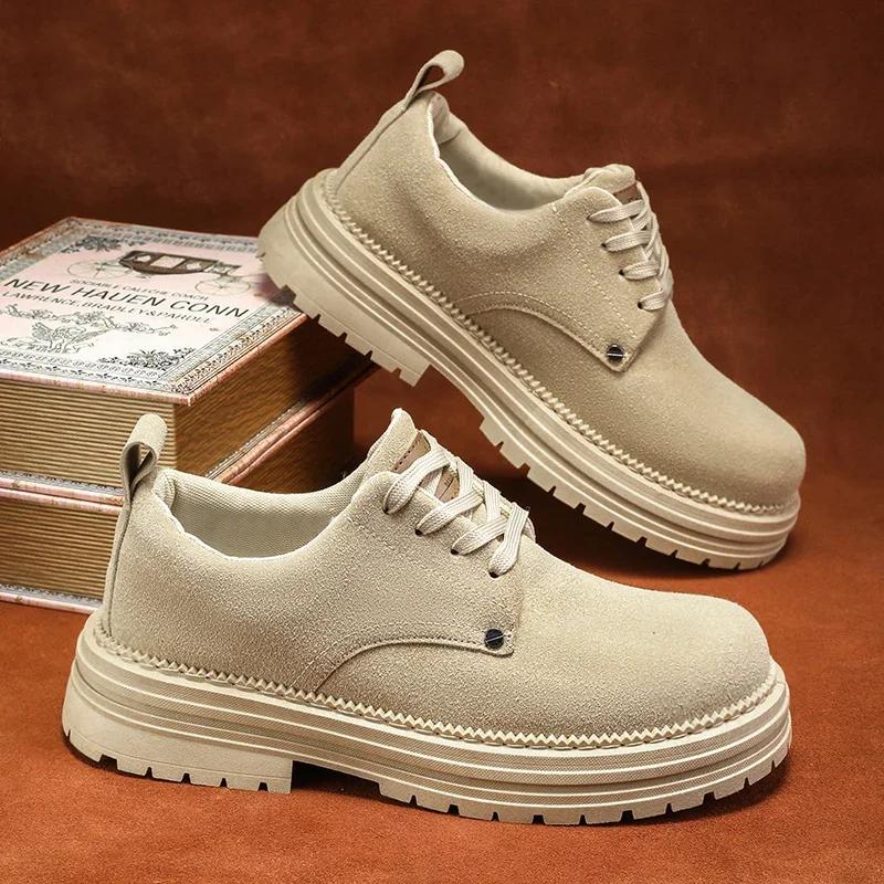 2025 High Quality Men's Casual Leather Shoes Outdoor Wear-resistant Suede Work Boot British Business Lace Up Derby Shoes for Men
