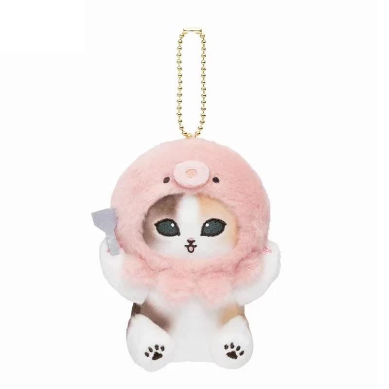 

Cute Pink And Red Shark Cat Octopus Head Plush Toy Keychain Perfect For Girlish Accessories With Fur Short рожевий
