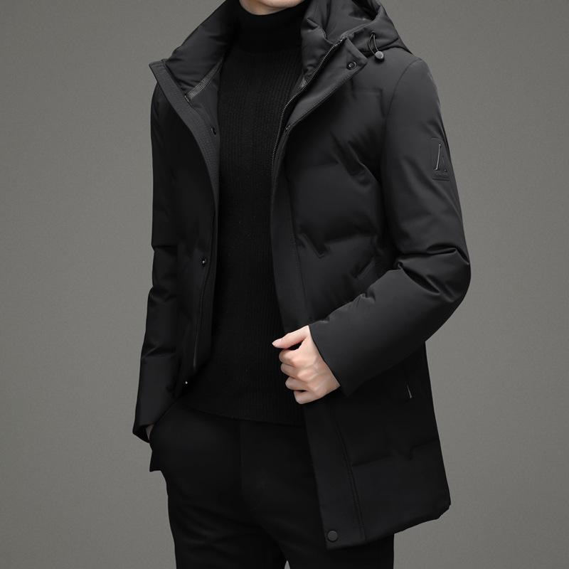 2025 Men's Trendy Hooded White Duck Down Jacket: Warm, High-Quality, and Business Casual Long Winter Coat