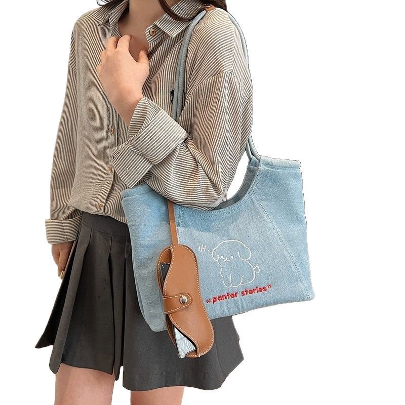 Denim bag women's large capacity 2025 new spring and summer casual versatile single shoulder college student class tote bag