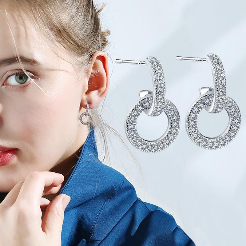 

Новые серебряные круглые серьги с цирконием CZ для женщин, модные серьги с блестящими кристаллами, ювелирные изделия для свадебной вечеринки